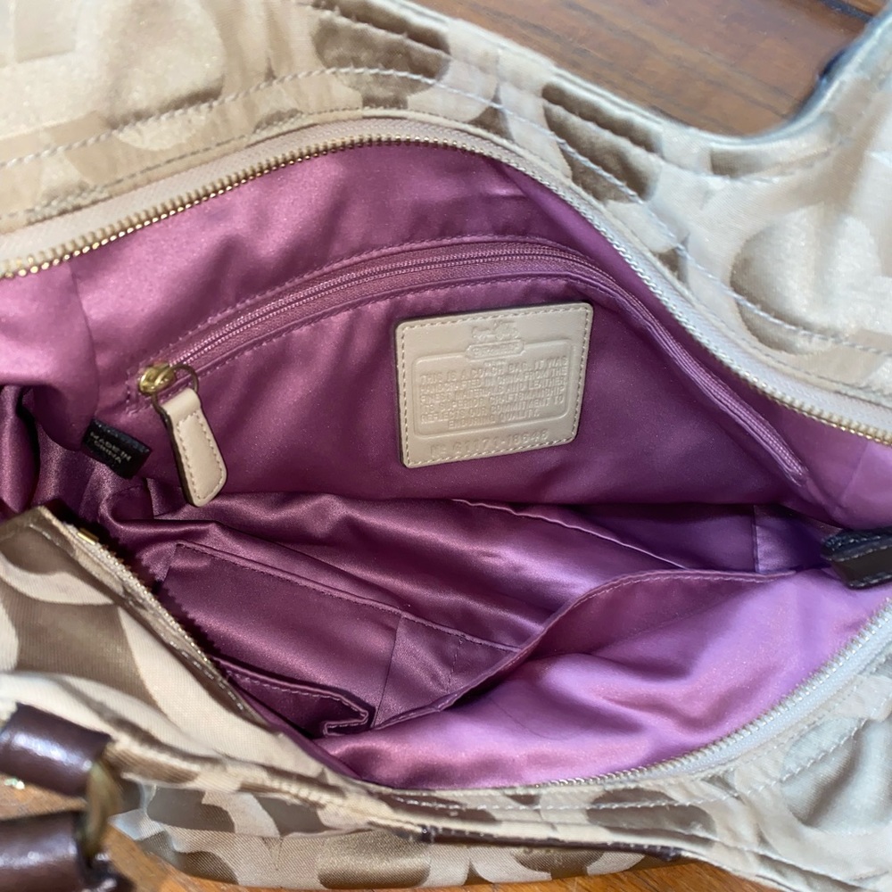 Tan Coach “C” pattern Purse - Picture 5 of 12
